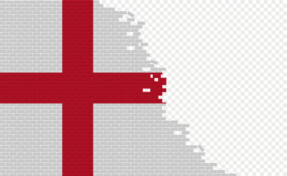 England flag on broken brick wall. Empty flag field of another country. Country comparison. Easy editing and vector in groups.