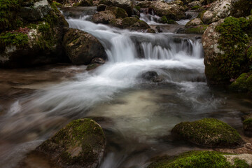 detail of waterfall on mountain canyon