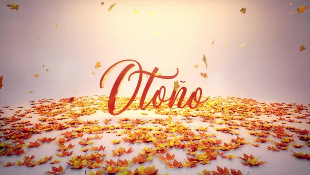 Concepto de dise&ntilde;o oto&ntilde;al con hojas cayendo para web y medios - Animaci&oacute;n 3D - Render Fotorealista - Alta calidad 4k
