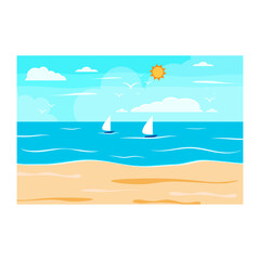 Fototapeta na wymiar Cartoon summer beach, seaside natural vacation, tropical beach, seaside scenery background vector illustration