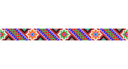 Embroidered good like old handmade cross-stitch ethnic Ukraine pattern. Ukrainian towel ornament, rushnyk called, vector.