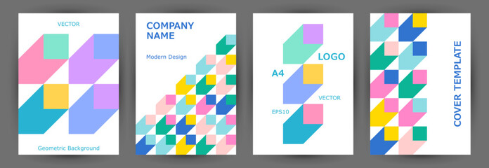 Corporate notebook cover layout collection vector design. Swiss style isometric poster template - obrazy, fototapety, plakaty
