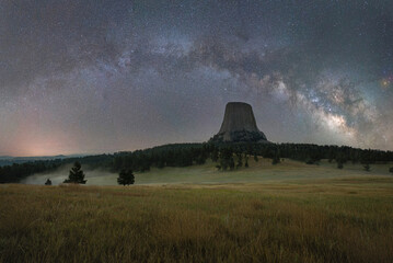 Milky Way Galaxy Panorama over Devils Tower in Wyoming 
