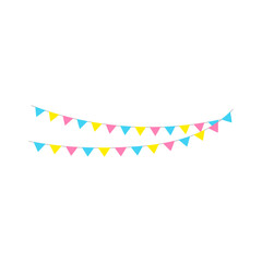 Fototapeta premium Happy birthday party, birthday party, colorful party flags, flat vector illustration and icons