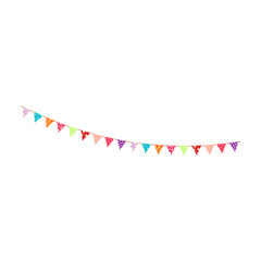 Fototapeta premium Happy birthday party, birthday party, colorful party flags, flat vector illustration and icons