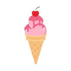 Cartoon ice cream waffle cone Including gelato and ice cream scoops, various flavors, chocolate, strawberry, vanilla, coffee topper, sundae Strawberry Sauce, Chocolate Sauce, Caramel Sauce On Waffles 