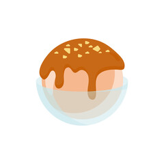 Cartoon ice cream waffle cone Including gelato and ice cream scoops, various flavors, chocolate, strawberry, vanilla, coffee topper, sundae Strawberry Sauce, Chocolate Sauce, Caramel Sauce On Waffles 