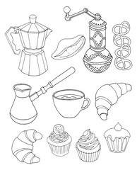 gezva Espresso Maker Moka Pot coffee grinder cup croissant cake 