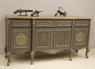 wooden retro dresser stock photo