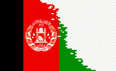Afghanistan flag on broken brick wall. Empty flag field of another country. Country comparison. Easy editing and vector in groups.