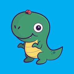 Cute dinosaur playing with ladybug