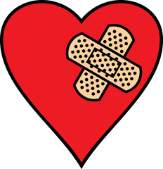 Broken heart and adhesive bandage png illustration