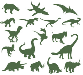 Set of silhouettes of ancient dinosaurs