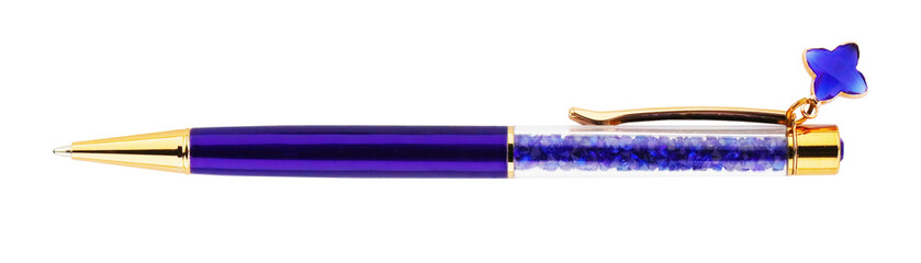 Cutout of an isolated blue luxury ballpoint pen  with the transparent png background	