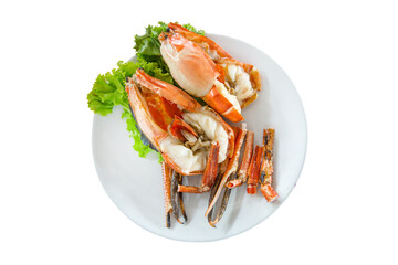 Top view of Prawns, Grilled river shrimp or Thai shrimp and lettuce, focus selective.