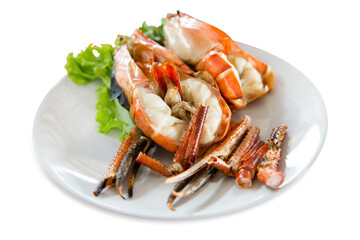 Top view of Prawns, Grilled river shrimp or Thai shrimp and lettuce, focus selective.
