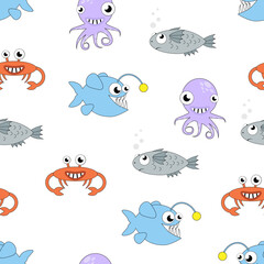 simple funny cartoon vector pattern of fish