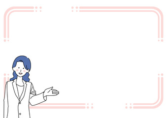案内をする白衣の女性のタイトルフレーム