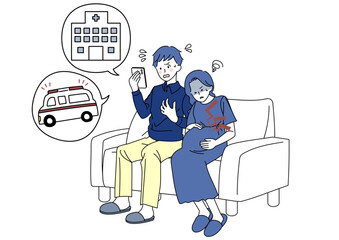 陣痛を訴える妻と焦る夫
