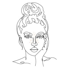 Line art vector illustration with beautiful woman