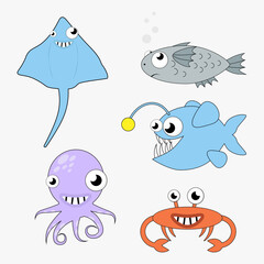 cartoon sea animals set