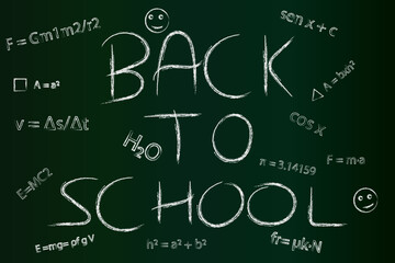 Back to school written on blackboard next to mathematical formulas