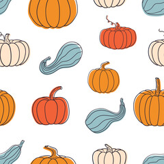 Seamless pattern with pumpkins. Doodle-style pumpkins. Autumn illustration. Vector image.	
