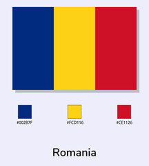 Vector Illustration of Romania flag isolated on light blue background. Illustration National Romania flag with Color Codes. As close as possible to the original. ready to use, easy to edit.