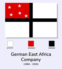 Vector Illustration of German East Africa Company (1884 - 1920) flag isolated on light blue background. Illustration German East Africa Company flag with Color Codes.