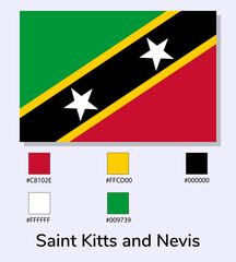 Vector Illustration of Saint Kitts and Nevis flag isolated on light blue background. Illustration Saint Kitts and Nevis flag with Color Codes.