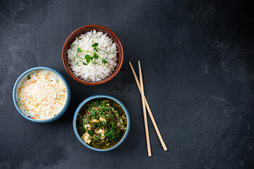 Indian vegetarian lunch or dinner. Indian food served