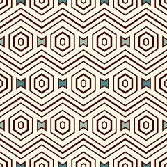 Zigzag seamless pattern. Hexagon mosaic tiles ornament. Ethnic surface print. Repeated geometric figures background