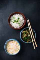 Indian vegetarian lunch or dinner. Indian food served