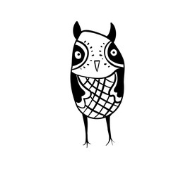 Vector graphic of Hand drawn owl isolated on white background. Owl sketch black and white hand drawn image. Hand drawn sketch style illustration. Vector illustration eps10.

