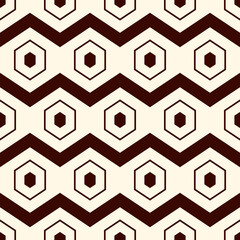 Zigzag seamless pattern. Hexagon mosaic tiles ornament. Ethnic surface print. Repeated geometric figures background
