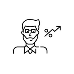 Financial advisor giving successful investment strategy. Pixel perfect, editable stroke line icon