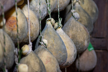 Caciocavallo podolico Italian cheese from Basilicata, close up