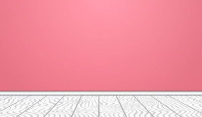 Empty Room Interior Pink Wall White Wooden Floor Vector Background Template Illustration