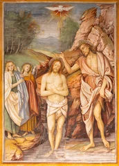 Foto op Canvas VARALLO, ITALY - JULY 17, 2022: The renaissance fresco of Baptism of Christ in the church Chiesa Santa Maria delle Grazie  by Gaudenzio Ferrari (1513). © Renáta Sedmáková