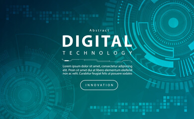 Digital technology banner green background concept, cyber security technology, abstract media blue tech, innovation future data, internet network, Ai big data, line dot connection, illustration vector