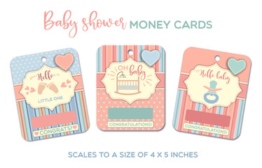 Oh, baby, Hello little one, Hello baby - Baby shower greeting cards. Baby gift card, money card template.