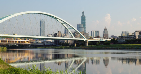 Macarthur Bridge and Keelung River in Taipei city of Taiwan