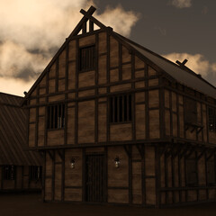 Medieval Timber House and a Dark Sky