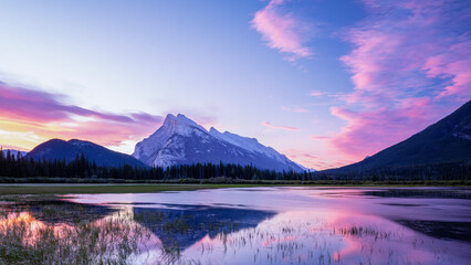 Mount Rundle with Colorful Sky