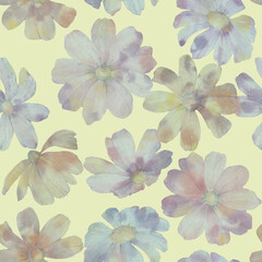 Fototapeta na wymiar Abstract floral ornament in pastel shades for design. Delicate flowers collected in a seamless pattern. Seamless botanical pattern.
