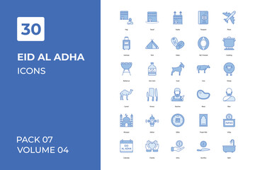 Eid Al Adha icons collection. Set contains such Icons as adha, alquran, cow, eid, more 