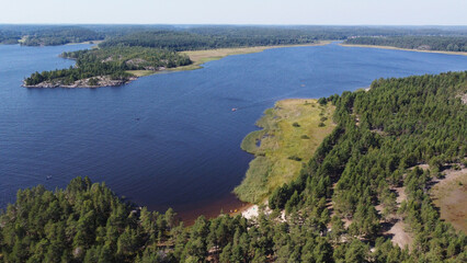 Naklejka premium Koyonsaari Island. Skerries of Ladoga Lake. Karelia Republic landscape, Russia