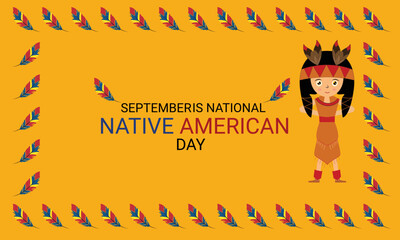 Native american indian heritage month. Vector banner, poster, card for social media with the text National native american heritage month. Background with a national ornament, a pattern of feathers