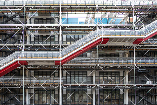 Close-up of the façade of the Georges Pompidou Centre in Paris, France