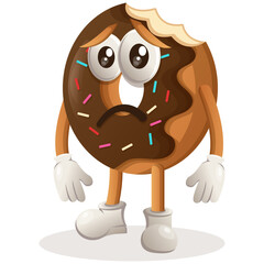 Cute donut mascot with sad expression. Perfect for food store, small business or e-Commerce, merchandise and sticker, banner promotion, food review blog or vlog channel